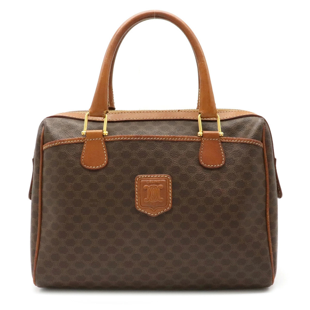 Celine Macadam Handbag Boston Bag Travel Leather Dark Brown